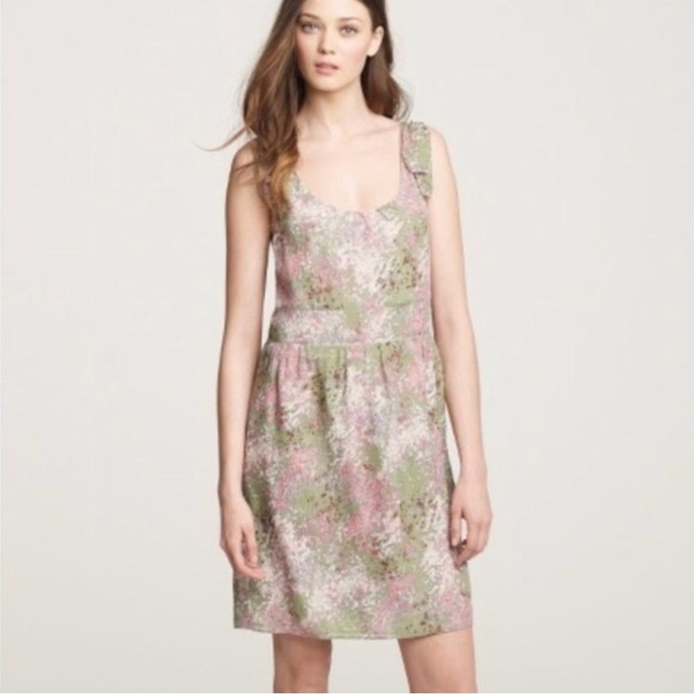 J. Crew Floral Green and Pink Sleeveless Silk chiffon Dress size 0